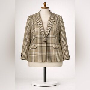 Addition Elle Plaid Blazer Size 20 Plus Beige Check Career Office Jacket Stretch